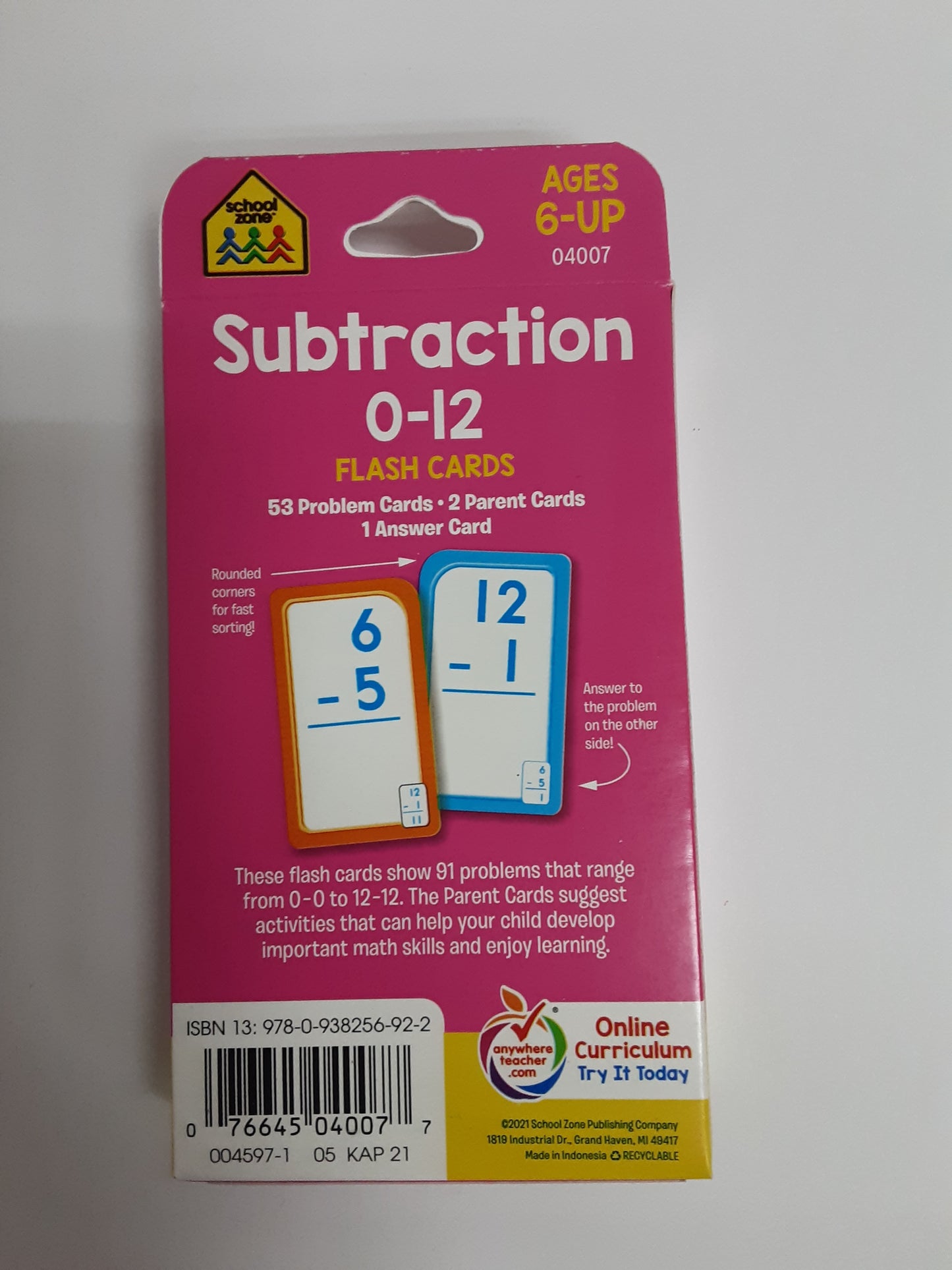 Subtraction flashcard 0 through 12